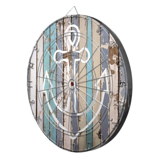 Nautical Anchor Rustic Wood Beach  Dartbord (Voorkant Rechts)