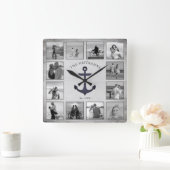 Nautical Anchor Rustic Wood Black & White Photos Vierkante Klok (Huis)