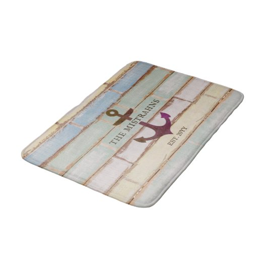 Nautical Anchor Rustic Wood Boat Name Badmat (Gekanteld)