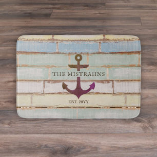 Nautical Anchor Rustic Wood Boat Name Badmat