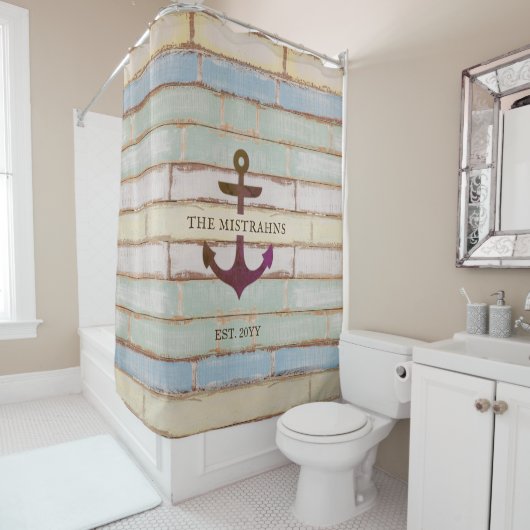 Nautical Anchor Rustic Wood Boat Name Bathroom Douchegordijn (In situ)