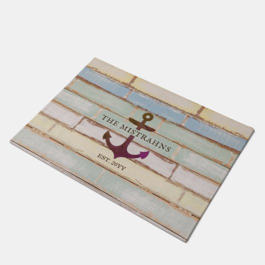 Nautical Anchor Rustic Wood Boat Name Deurmat (Schuin)