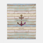 Nautical Anchor Rustic Wood Boat Name Fleece Deken (Voorkant)