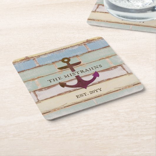 Nautical Anchor Rustic Wood Boat Name Kartonnen Onderzetters (Schuin)