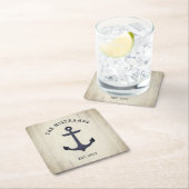 Nautical Anchor Rustic Wood Boat Name Square Paper Kartonnen Onderzetters (Insitu)