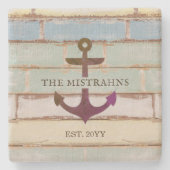 Nautical Anchor Rustic Wood Boat Name Stenen Onderzetter (Voorkant)