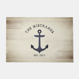 Nautical Anchor Rustic Wood Family of Boat Name Deurmat