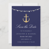 Nautical Anchor Save the Date, Navy Gold Kaart (Voorkant)