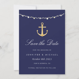 Nautical Anchor Save the Date, Navy Gold Kaart