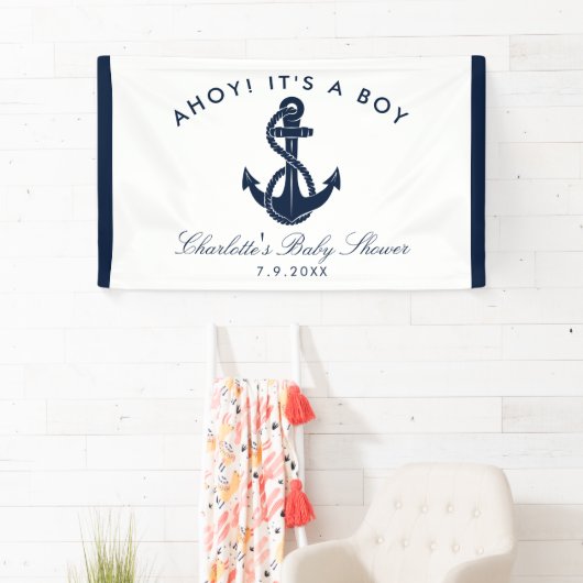 Nautical Anchor Script Baby shower Papier Spandoek (Insitu)