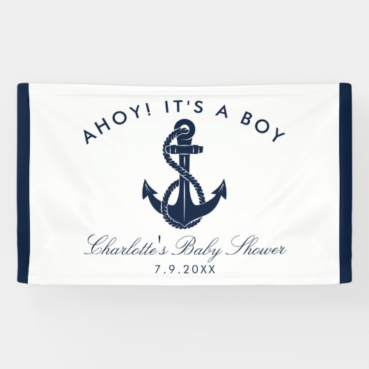 Nautical Anchor Script Baby shower Papier Spandoek (Horizontaal)