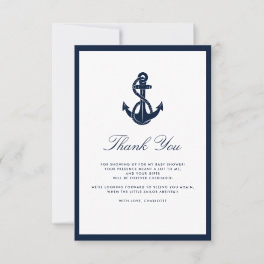 Nautical Anchor Script Boy Baby shower Bedankkaart (Voorkant)