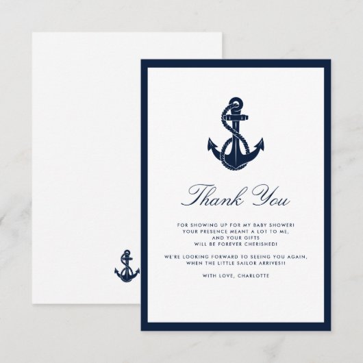 Nautical Anchor Script Boy Baby shower Bedankkaart (Voorkant / Achterkant)