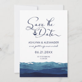 Nautical Anchor Script Typography Waterverf Navy Save The Date