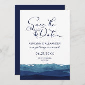 Nautical Anchor Script Typography Waterverf Navy Save The Date (Voorkant / Achterkant)