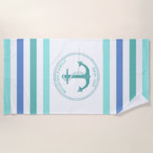 Nautical Anchor Seafoam Striped MonogramName Strandlaken (Voorkant)