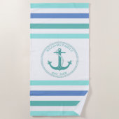 Nautical Anchor Seafoam Striped MonogramName Strandlaken (Voorkant)