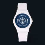 Nautical Anchor Seahorse Captain Boat Name Navy Horloge<br><div class="desc">Een nautische anker en zeepaardje met Captain Rank of andere titel en Jouw naam of bootnaam op een stijlvol polshorloge. Deze gepersonaliseerde Pocket Watch zal niet alleen tijd kosten,  maar is ook een leuk gespreksonderwerp. Perfect voor Vaderdag,  maar ook een geweldig cadeau voor elke gelegenheid.</div>