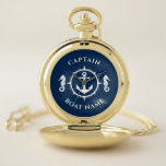 Nautical Anchor Seahorse Captain Boat Name Navy Zakhorloge<br><div class="desc">Een Nautical Anchor en Seahorse met Kapitein Rank of andere titel en Jouw naam of Boat Name op een Stijlvolle Pocket Watch. Deze gepersonaliseerde Pocket Watch zal niet alleen tijd,  maar ook een leuk gespreksartikel zijn. Ideaal voor Vaderdag,  maar ook voor elke gelegenheid.</div>