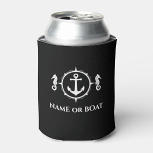 Nautical Anchor Seahorse Jouw naam of Boat Black Blikjeskoeler