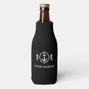 Nautical Anchor Seahorse Jouw naam of Boat Black Flesjeskoeler