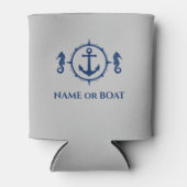 Nautical Anchor Seahorse Jouw naam of Boat Lt Grey Blikjeskoeler (Voorkant)