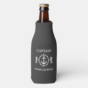 Nautical Anchor Seahorse Kapitein Boat Name Grey Flesjeskoeler