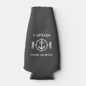 Nautical Anchor Seahorse Kapitein Bootnaam Grijs Flesjeskoeler (Voorkant)