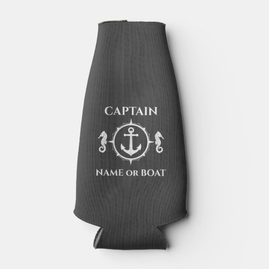 Nautical Anchor Seahorse Kapitein Bootnaam Grijs Flesjeskoeler (Voorkant)