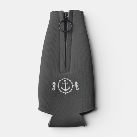 Nautical Anchor Seahorse Kapitein Bootnaam Grijs Flesjeskoeler (Achterkant)