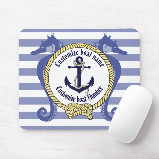 Nautical Anchor/Seahorse/knot/Customize name, # Muismat (Met muis)