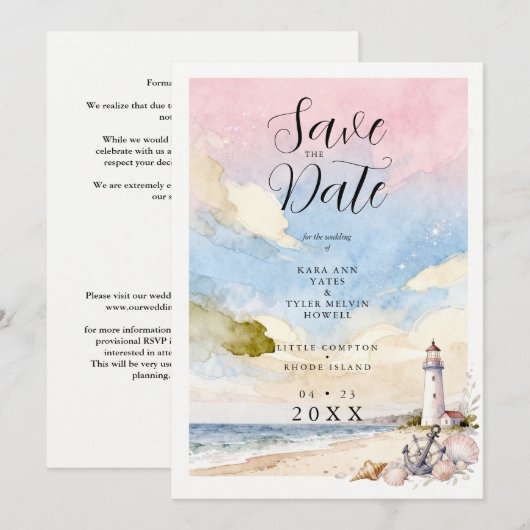Nautical Anchor & Seashells Coastal Scene Wedding Save The Date (Voorkant / Achterkant)