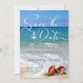 Nautical Anchor Seashells on Beach of Your Photo Save The Date (Voorkant)