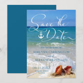 Nautical Anchor Seashells on Beach of Your Photo Save The Date (Voorkant / Achterkant)