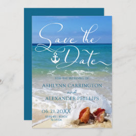 Nautical Anchor Seashells on Beach of Your Photo Save The Date