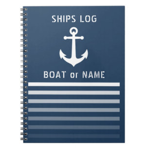 Nautical  Anchor Ship Log Blue Stripe Notitieboek