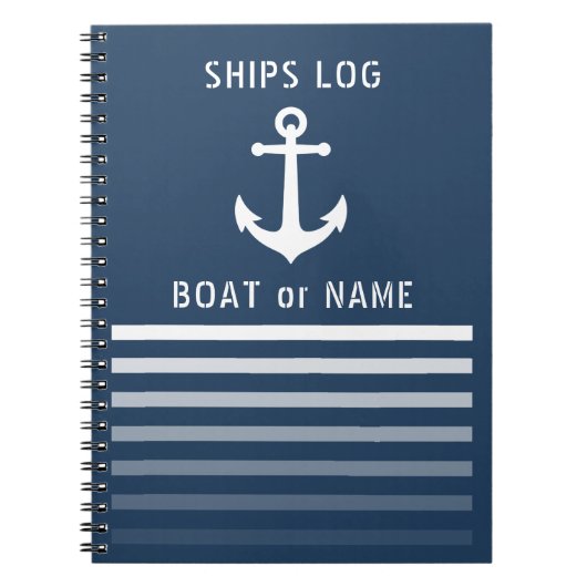 Nautical Anchor Ship Log Blue Stripe Notitieboek (Voorkant)