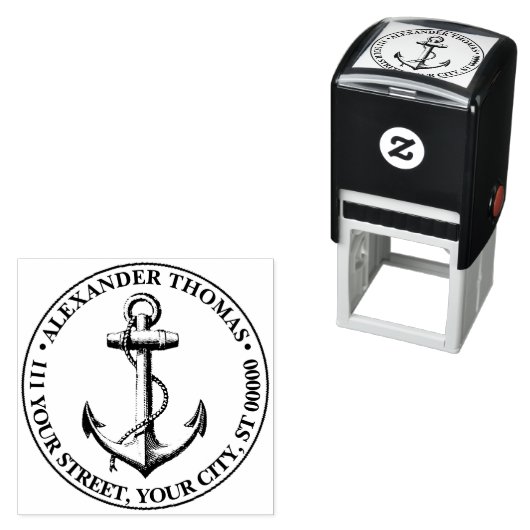  Nautical Anchor Ship Preppy Naam Adres Zelfinktende Stempel (In situ)