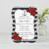 Nautical Anchor Silver Black Stripes Rehearings Kaart (Staand voorkant)