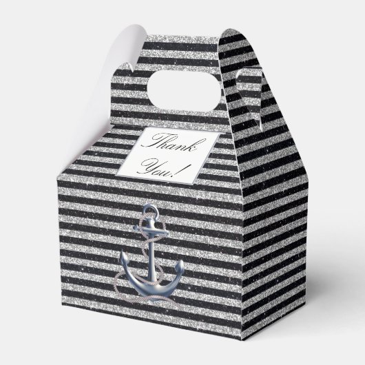 Nautical Anchor Silver Black Stripes Weddenschap Bedankdoosjes (Achterkant)