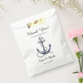 Nautical Anchor Silver Black Stripes Weddenschap Bedankzakje (Gezegeld)