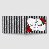 Nautical Anchor Silver Black Stripes Weddenschap Gastenboek (Volledig)