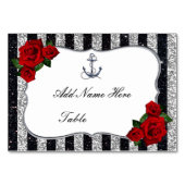 Nautical Anchor Silver Black Stripes Weddenschap Kaart (Voorkant)