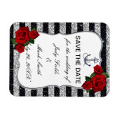 Nautical Anchor Silver Black Stripes Weddenschap Magneet (Horizontaal)