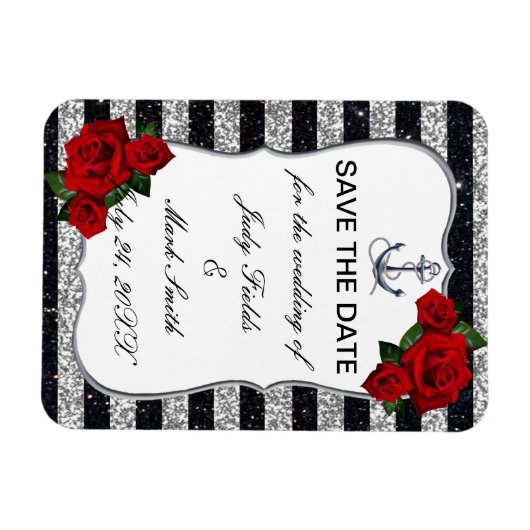 Nautical Anchor Silver Black Stripes Weddenschap Magneet (Horizontaal)