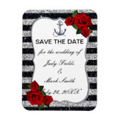 Nautical Anchor Silver Black Stripes Weddenschap Magneet (Verticaal)