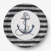 Nautical Anchor Silver Black Stripes Weddenschap Papieren Bordje (Voorkant)
