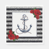 Nautical Anchor Silver Black Stripes Weddenschap Servet (Voorkant)
