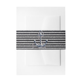 Nautical Anchor Silver Black Stripes Weddenschap Uitnodigingen Wikkel