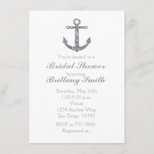 Nautical Anchor Silver Glitter Party Invitation Kaart